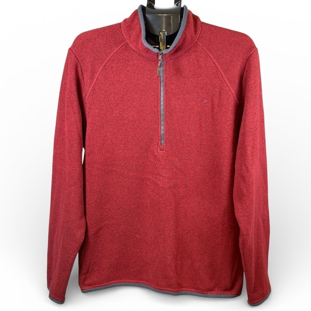 Koppen Mens Large Red Heathered Quarter Zip Sweater Fleece‎ Pullover Raglan L
